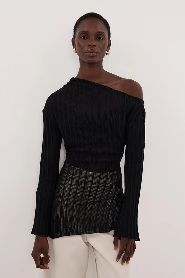 BOWIE BLACK LONG SLEEVE KNIT TOP | DISSH