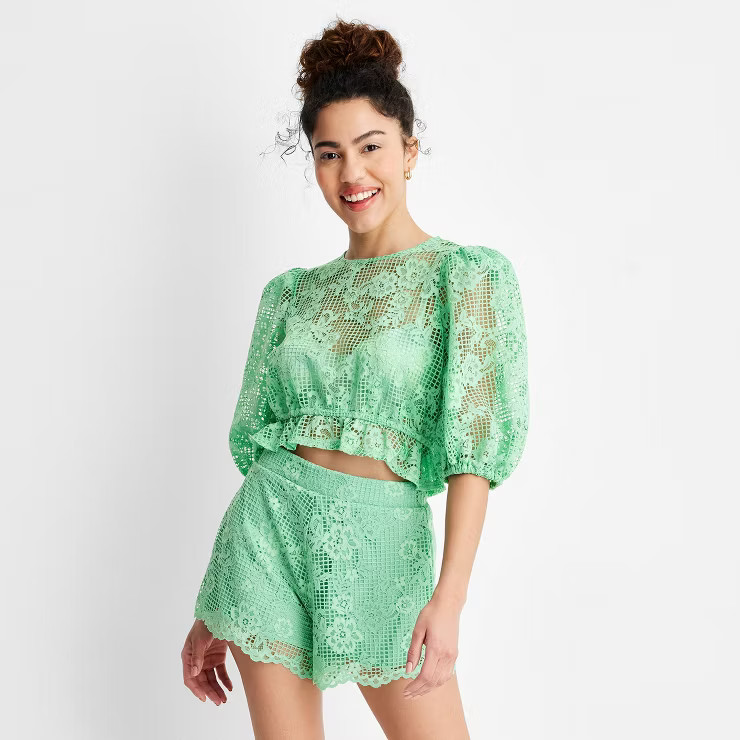 Women's 3/4 Sleeve Cropped Lace Top - Future Collective™ with Gabriella Karefa-Johnson | Target