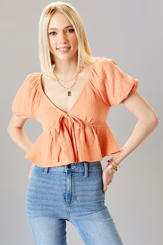Beatrix Tie Detail Waisted Blouse | Francesca's