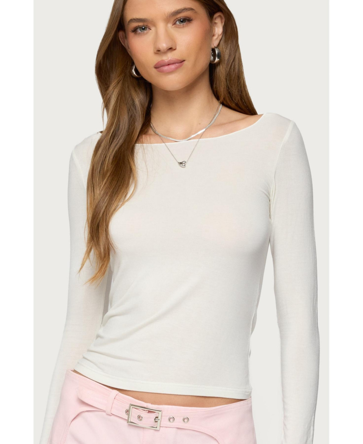 Edikted Womens Semi Sheer Long Sleeve Top - White | Macy's