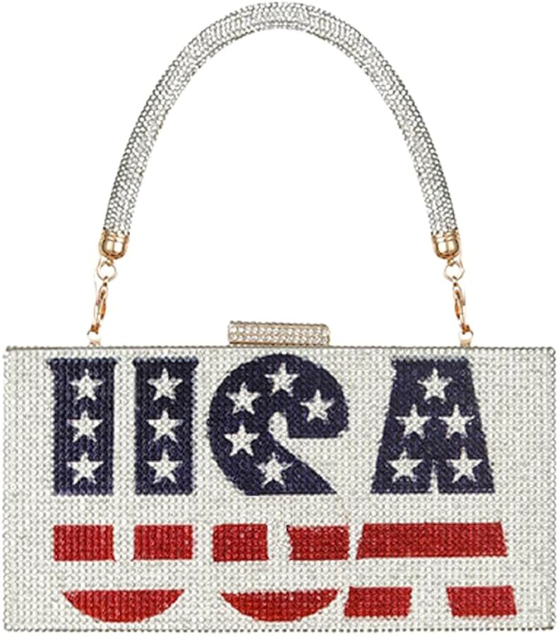 Women's American Flag Rhinestone Crossbody Evening Purse - Patriotic Red White Blue Clutch Bag | Amazon (US)