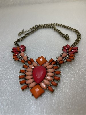 VINTAGE ESTATE GOLD TONE Orange Red Stones NECKLACE  19”  +  3” | eBay US