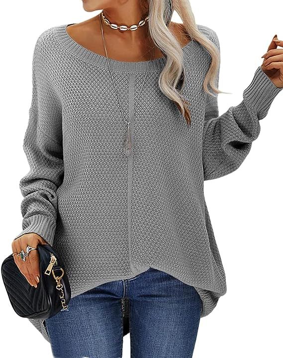 Danedvi Womens Sweaters Crewneck Pullover Sweater Fashion Casual Oversized Solid Color Ladies Kni... | Amazon (US)