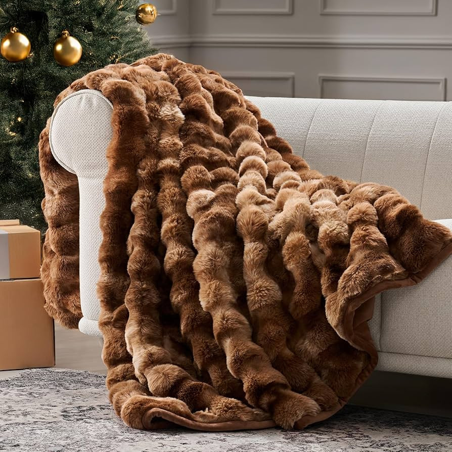 EverGrace Ultra Soft Luxury Fluffy Faux Rabbit Fur Throw Blanket, Thick Warm Bubble Throw for Bed... | Amazon (US)