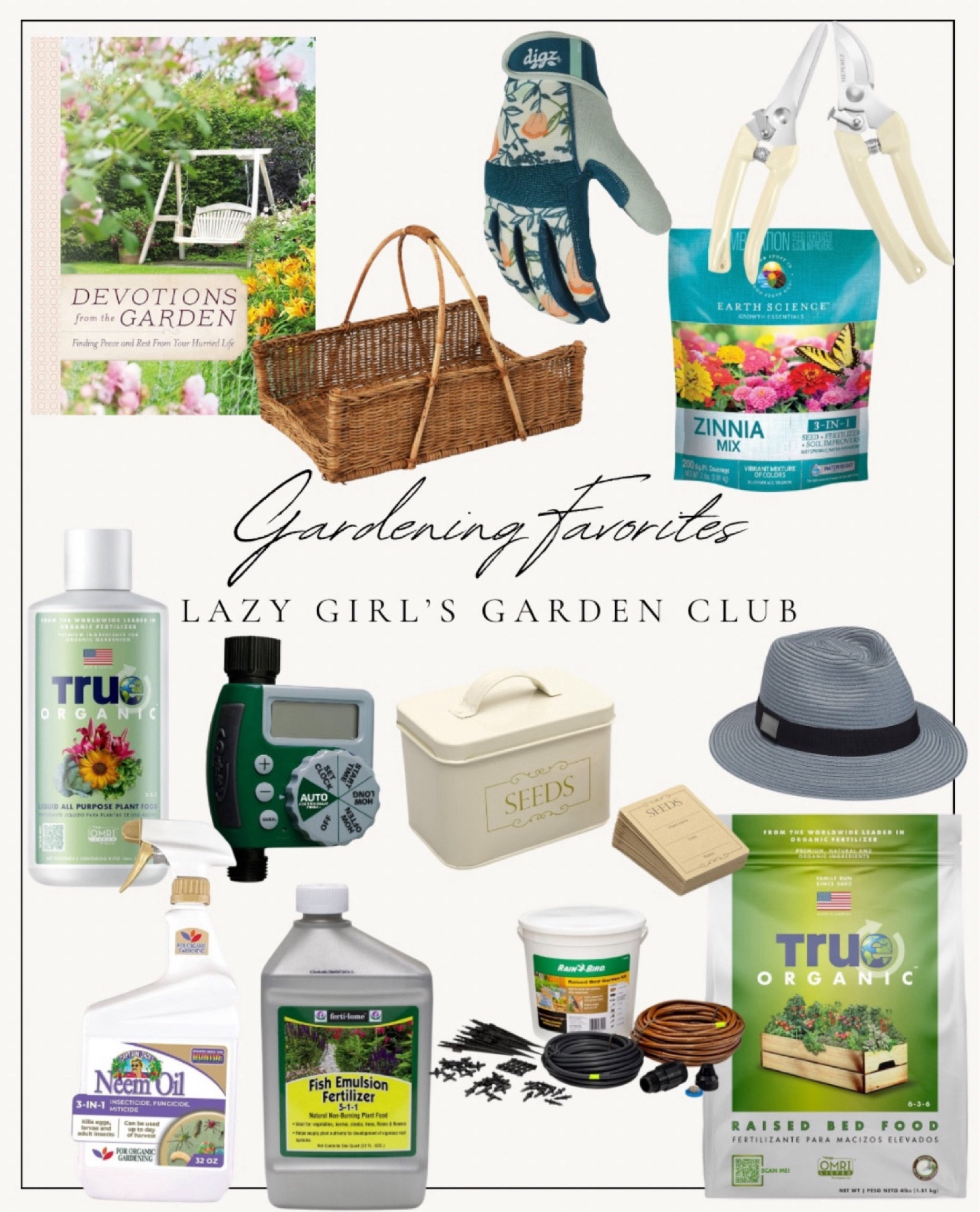 Shop my all-time gardening favorites! You can find all of these on Amazon  


Gardening sun hat, garden fertilizer, gardening books, gathering basket, seeds, gardening gloves, garden clippers  



#LTKfindsunder100 #LTKSeasonal #LTKhome