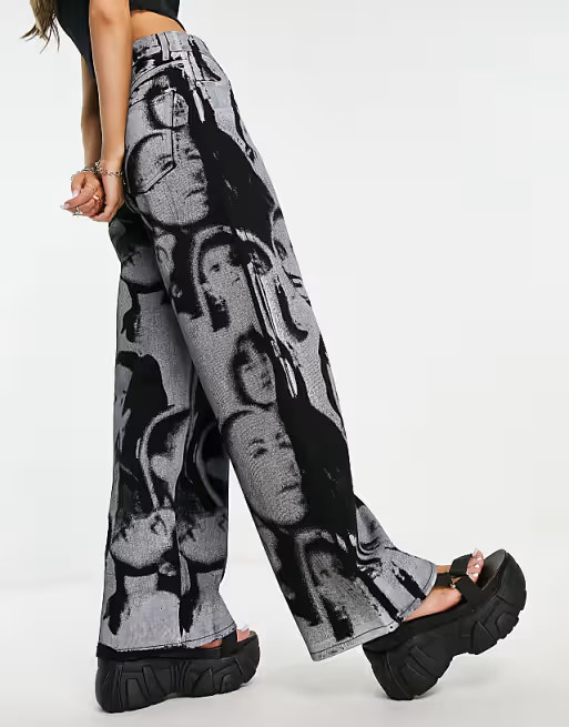 Topshop Boyfriend faces print jean in washed black | ASOS (Global)
