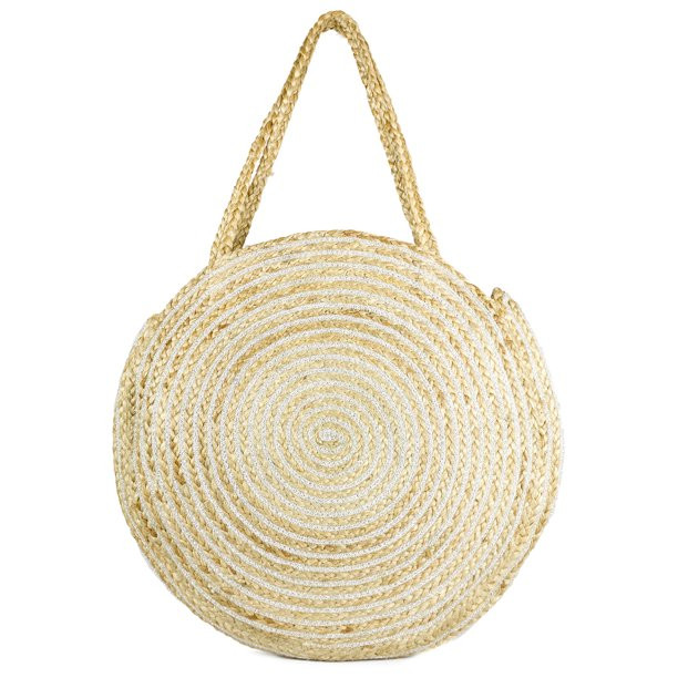 WOMEN'S OVERSIZED JUTE WOVEN METALLIC CIRCLE BEACH BAG | Walmart (US)