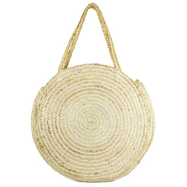 WOMEN'S OVERSIZED JUTE WOVEN METALLIC CIRCLE BEACH BAG | Walmart (US)