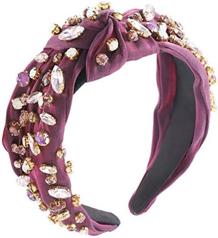 Crystal Velvet Headband Cross Knotted Turban Headdress Colorful rhinestone Statement Wide Hair Ba... | Amazon (US)