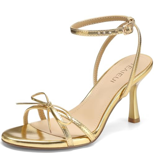 Amazon.com | TEAIEUI Kitten Heels for Women, Round Open Toe Heeled Sandals, Strappy Ankle Strap S... | Amazon (US)