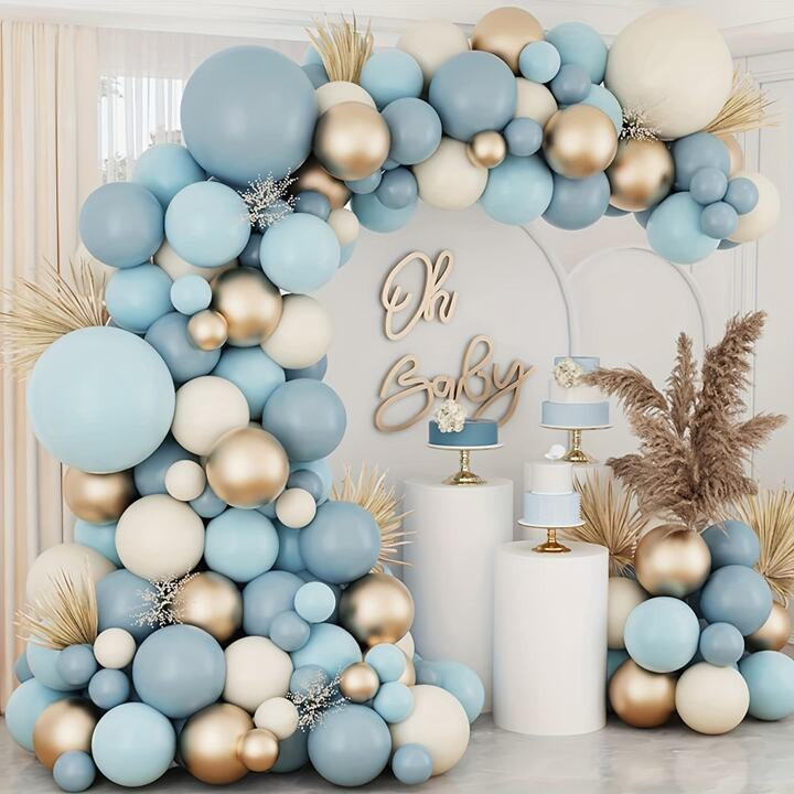 134pcs 5/12/18 Inch Macaron Blue And Gold Latex Balloon Arch Wreath Christening Birthday Party De... | SHEIN