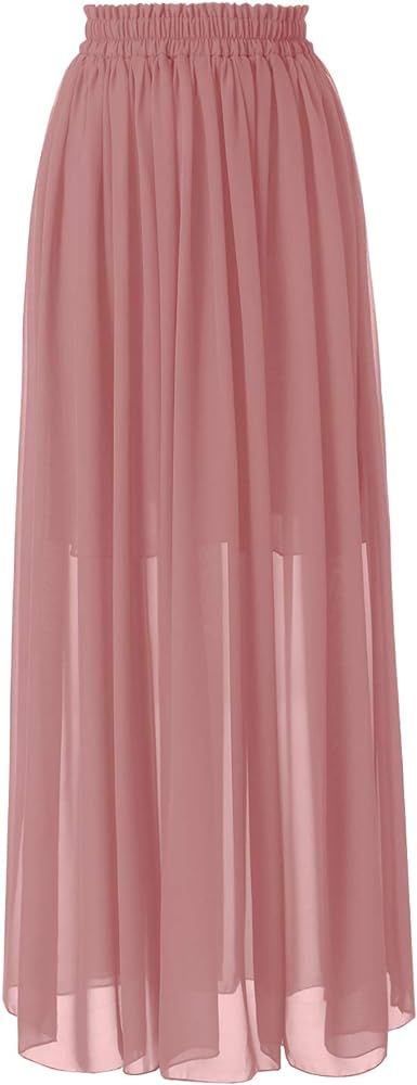 Topdress Women's Long Beach Skirt Elastic Waistband Chiffon Maxi Skirts Maternity Outfits | Amazon (US)