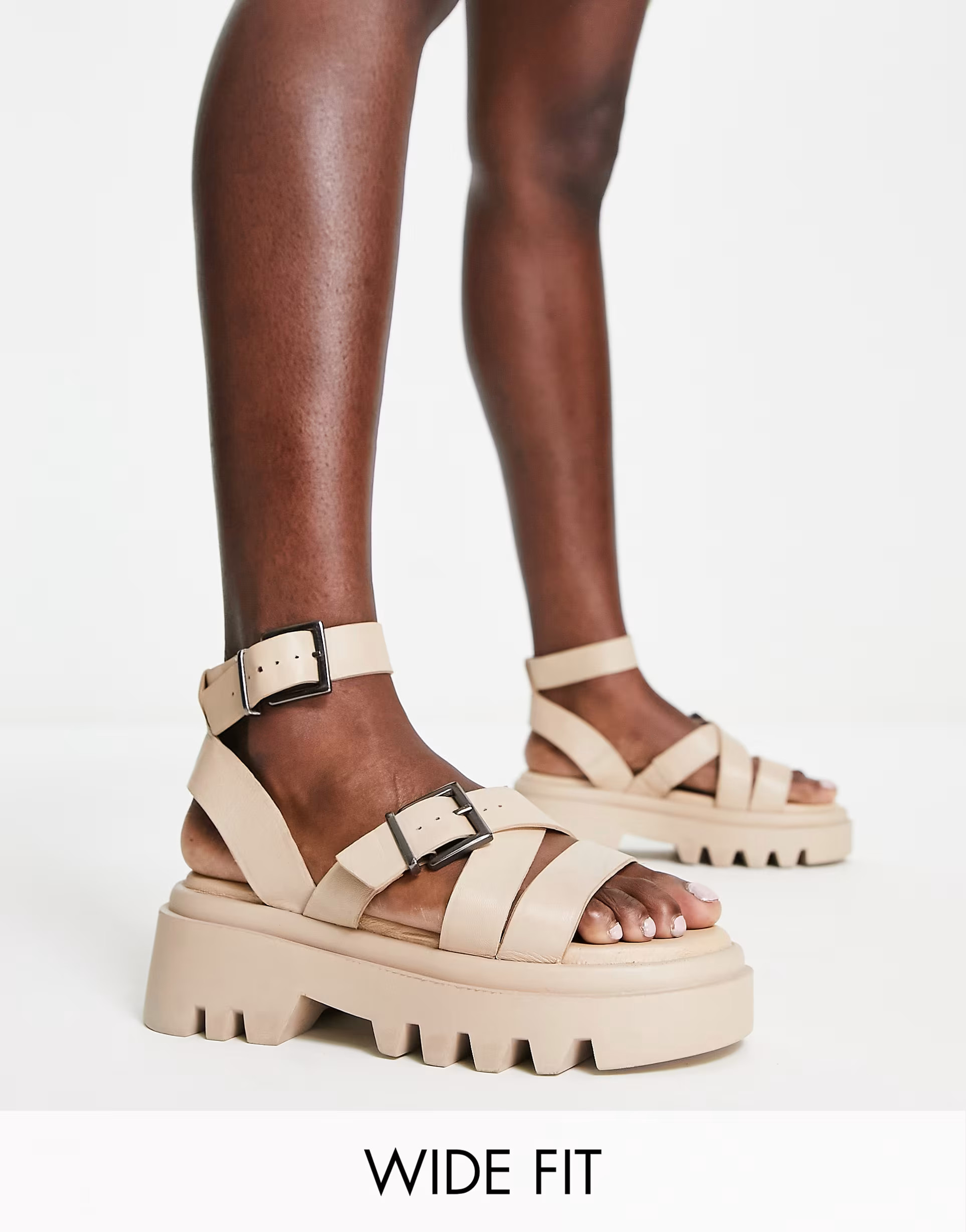 Simply Be Wide Fit Chunky Cleated Sole Sandals In stone | ASOS (Global)