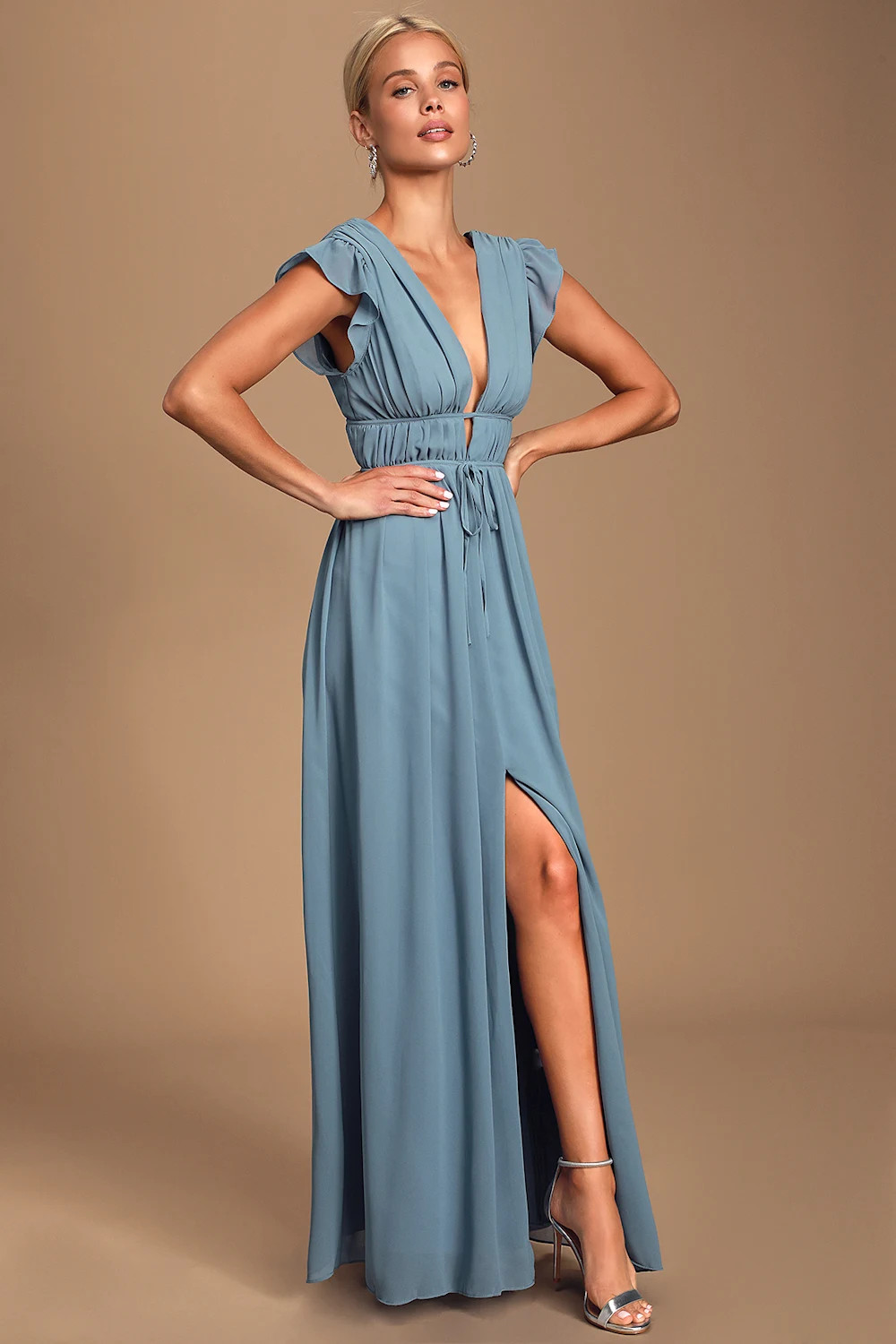 I'm All Yours Slate Blue Ruffled Maxi Dress | Lulus (US)