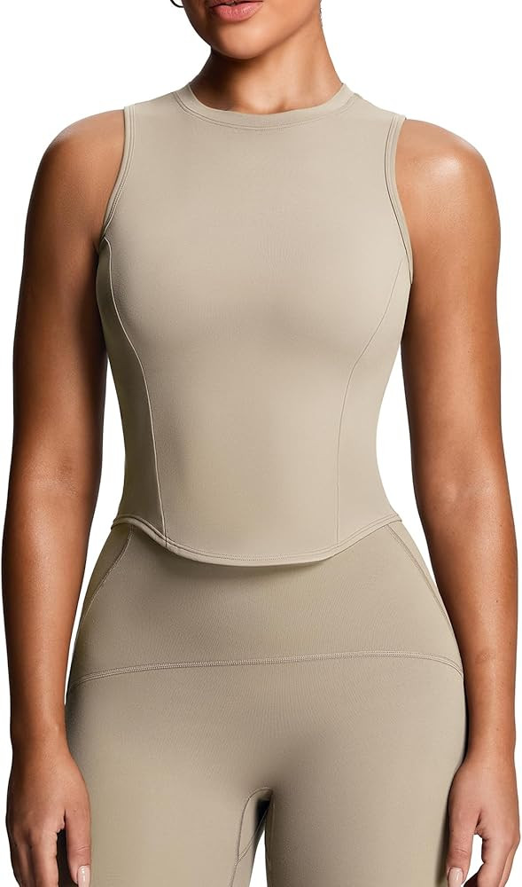 Aoxjox Women's Sleeveless Tank Tops GEO Workout Gym Yoga Curve Longline Crop Top | Amazon (US)