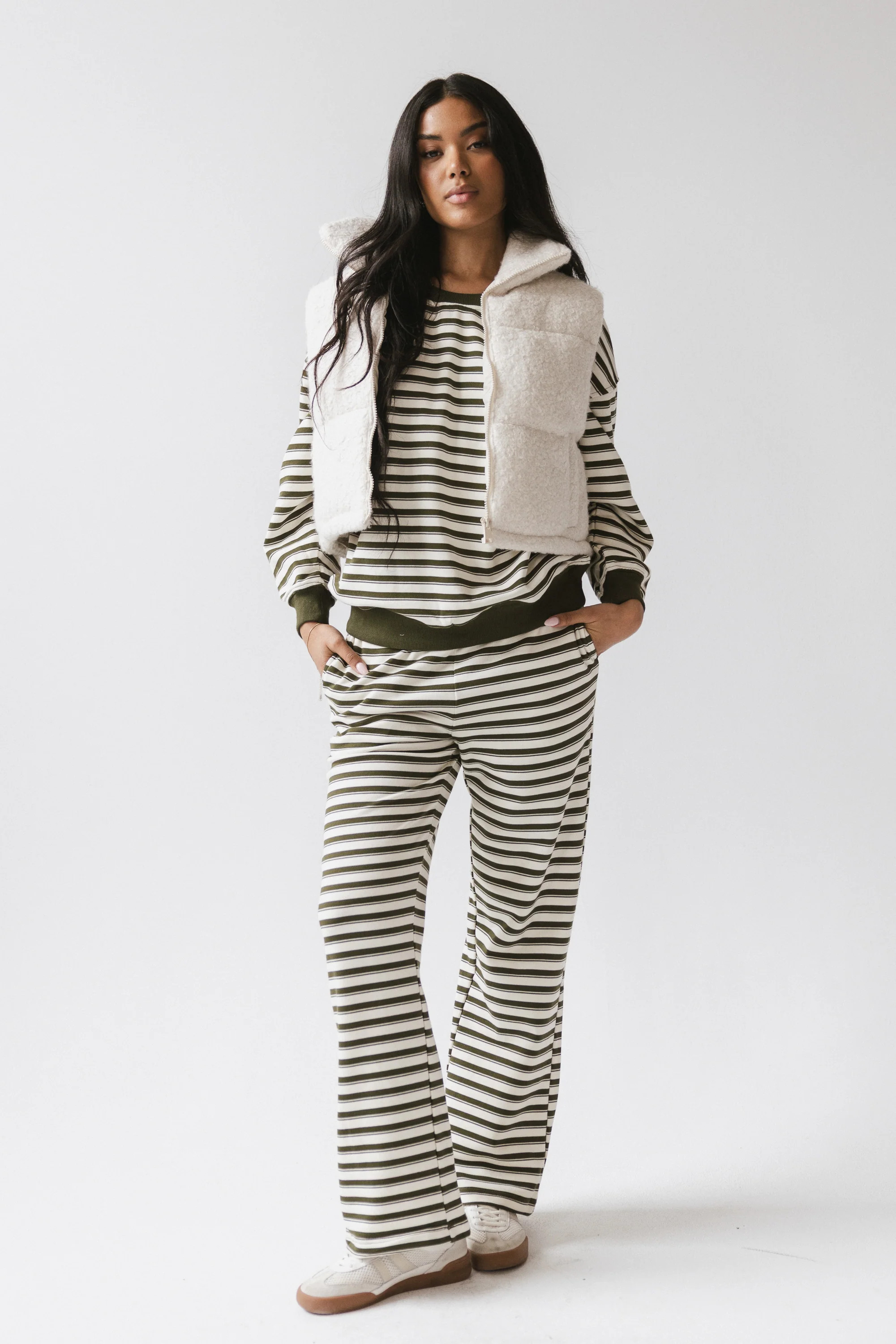 Taya Striped Wide Leg Pants in Olive | Böhme US
