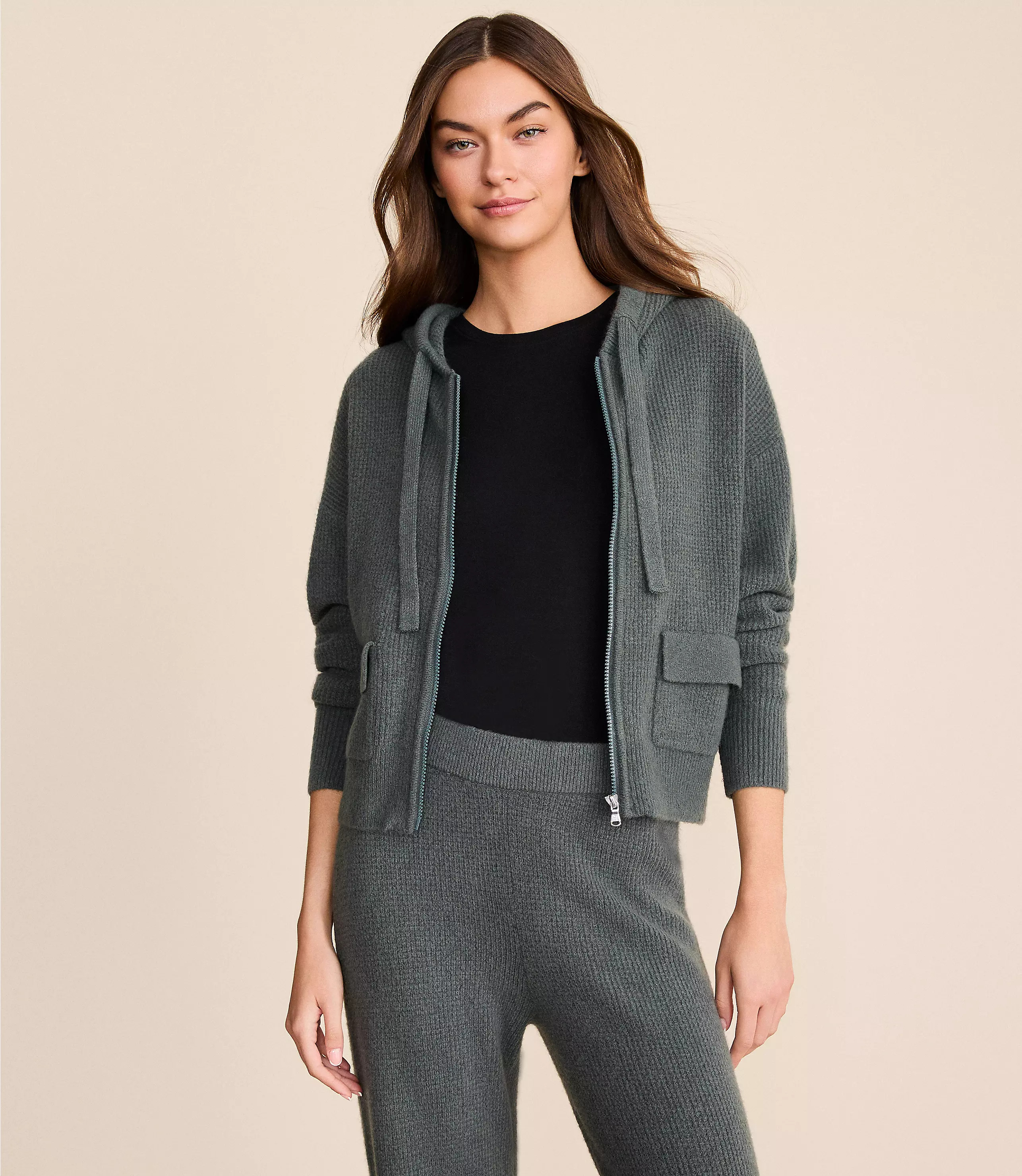 Lou & Grey Heathered Waffle Cloudstitch Zip Hoodie | LOFT