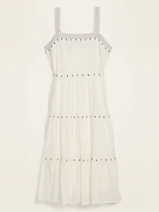 Tiered Embroidered Midi Swing Dress for Women | Old Navy (US)