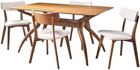 Christopher Knight Home Nissie Mid-Century Wood Dining Set with Fabric Chairs, 5-Pcs Set, Natural... | Amazon (US)