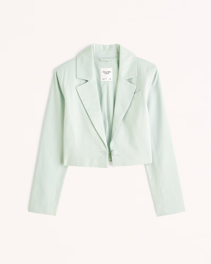 Women's Cropped Linen-Blend Blazer | Women's Clearance | Abercrombie.com | Abercrombie & Fitch (US)