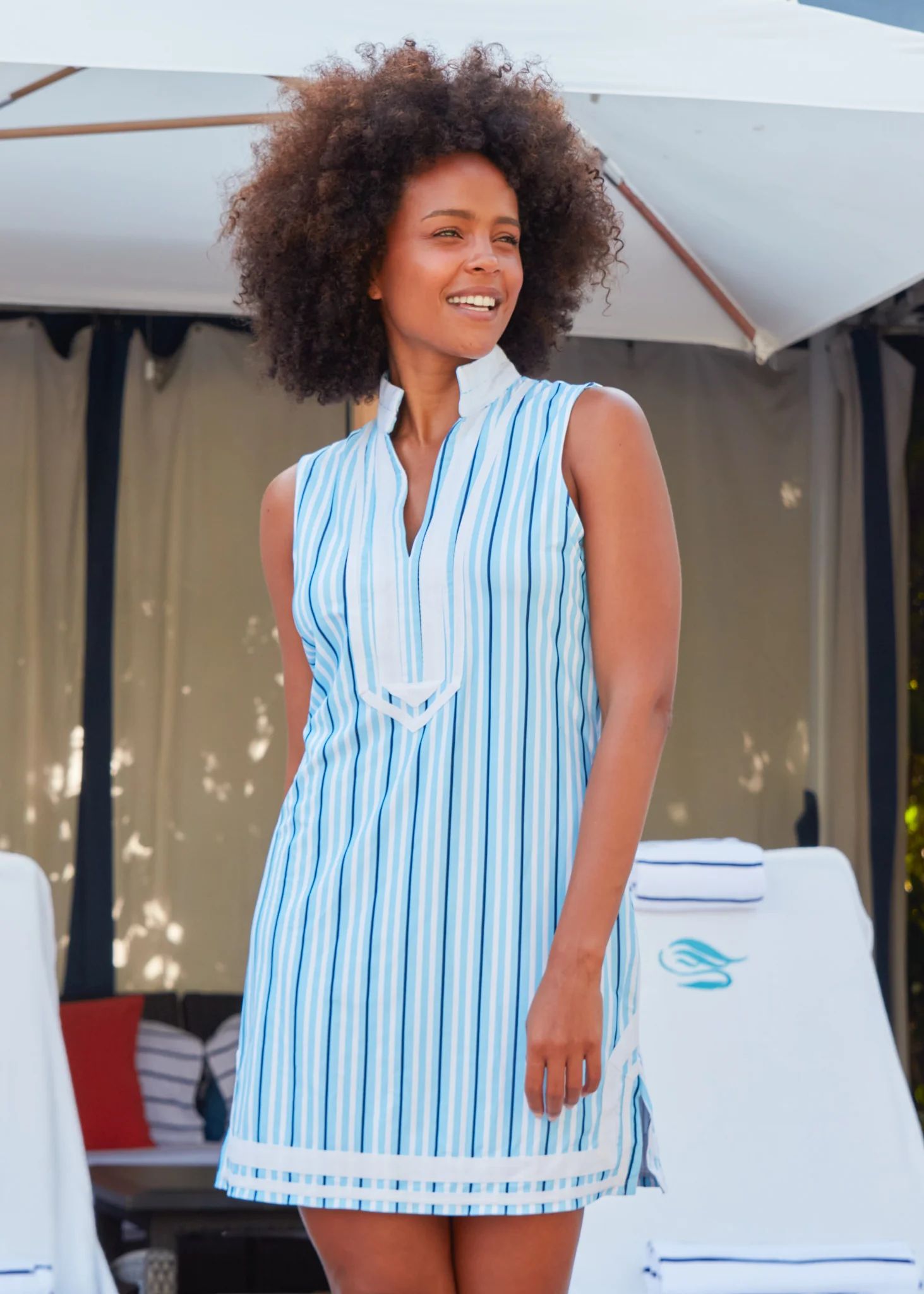 Blue Stripe Sleeveless Tunic Dress | Cabana Life