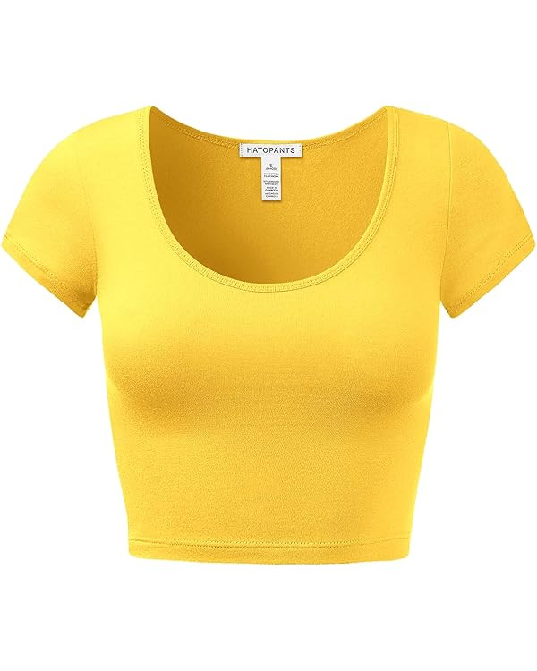 Women's Cotton Basic Scoop Neck Crop Tops Short Sleeve Tops | Amazon (US)