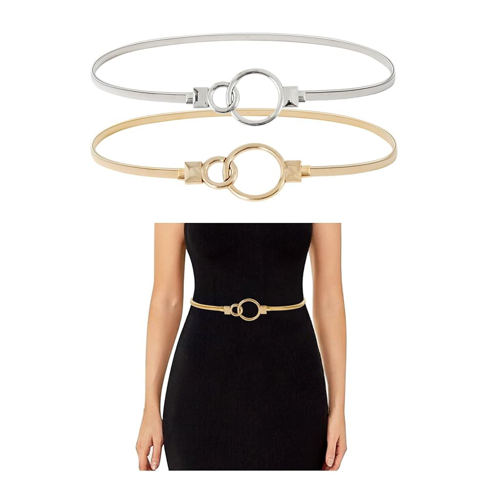 E-Clover Womens Fashion Metal Stretch Waist Skinny Belt Waistband | Amazon (US)