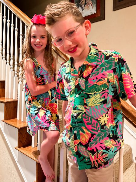 Matching floral printed shirt and dress from Target by Cat and Jack 
Also comes in tank + shorts for girls 
Fits tts + perfect for your next beach trip! 🏖️ 

#LTKFindsUnder50 #LTKKids #LTKTravel