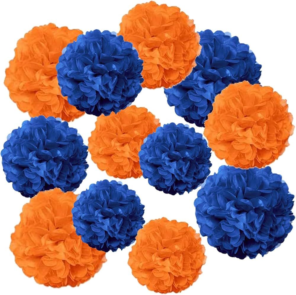 Blue and Orange Paper Pom Poms,Blue Orange Tissue Pom Poms Hanging Decorations,Blue Orange Party ... | Amazon (US)