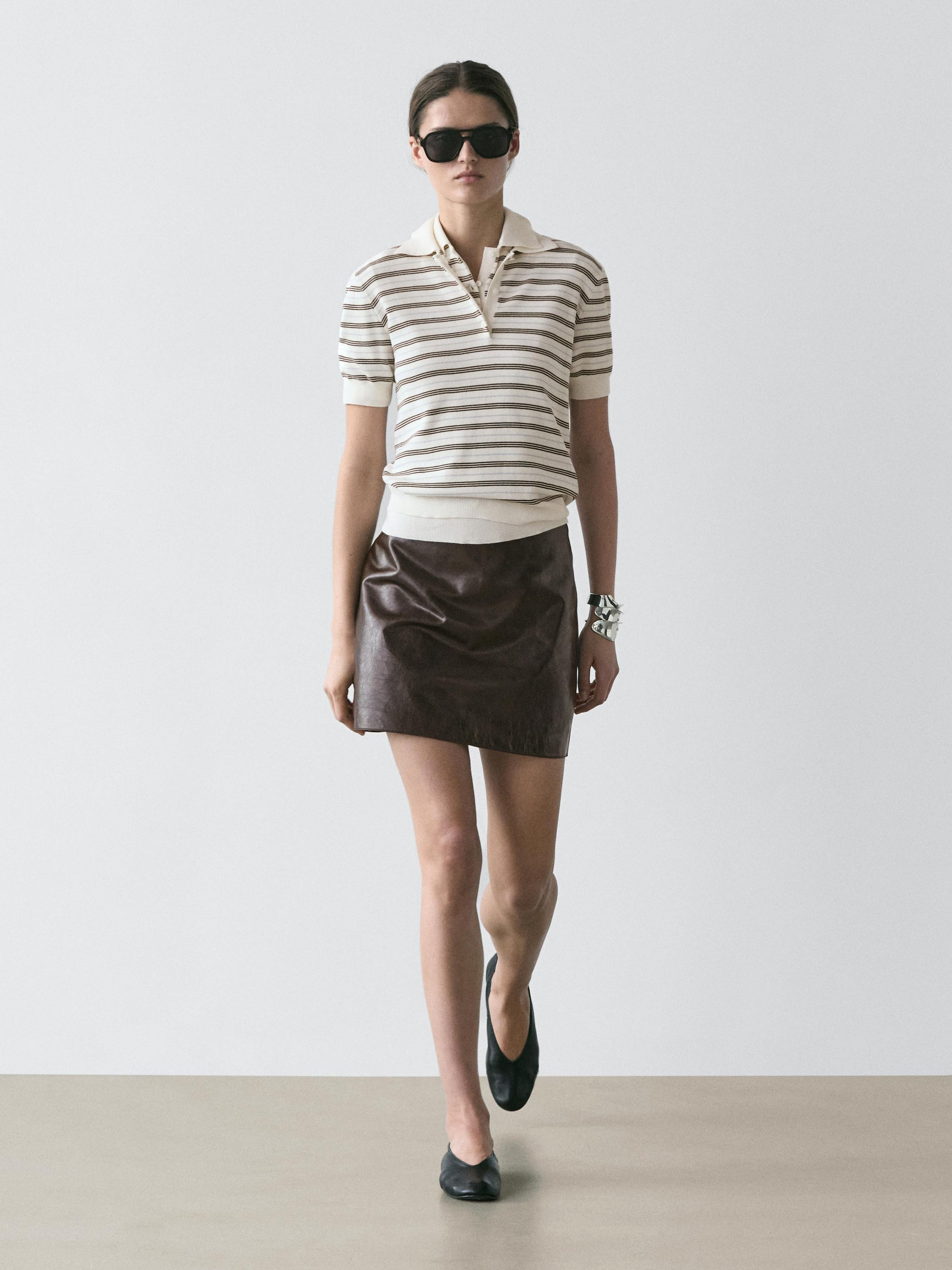 Striped short sleeve polo shirt | Massimo Dutti UK