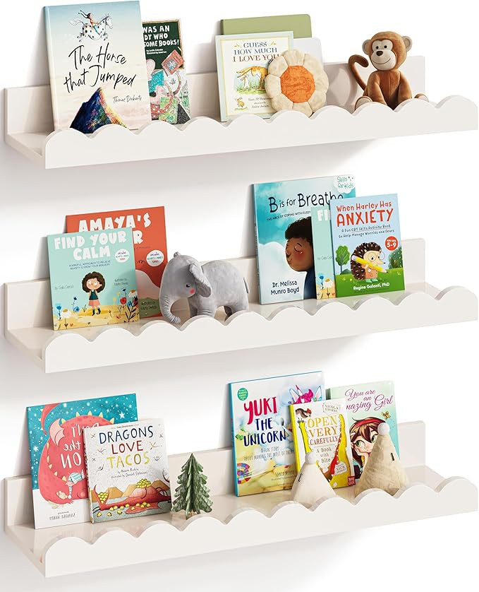 G&W Gruwald Nursery Book Shelves, Set of 3, Nursery Decor for Baby and Toddler, Scalloped Shelves... | Amazon (US)