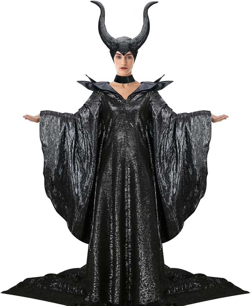 FOTOLARE Women's Queen Fairy Cosplay Robe Elf Black Gown Dark Witch Sorceress Costume Dress Hallo... | Amazon (US)