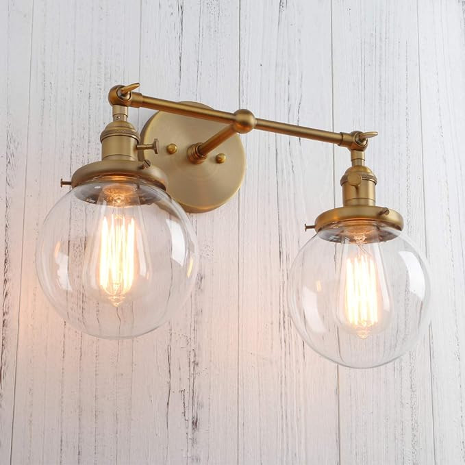 PERMO Double Sconce Vintage Antique 2 Lights Vantiy Light Brass Gold Dual Wall Sconces with 5.9" ... | Amazon (US)
