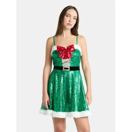 No Boundaries Nutcracker Sequin Mini Dress, Women's | Walmart (US)