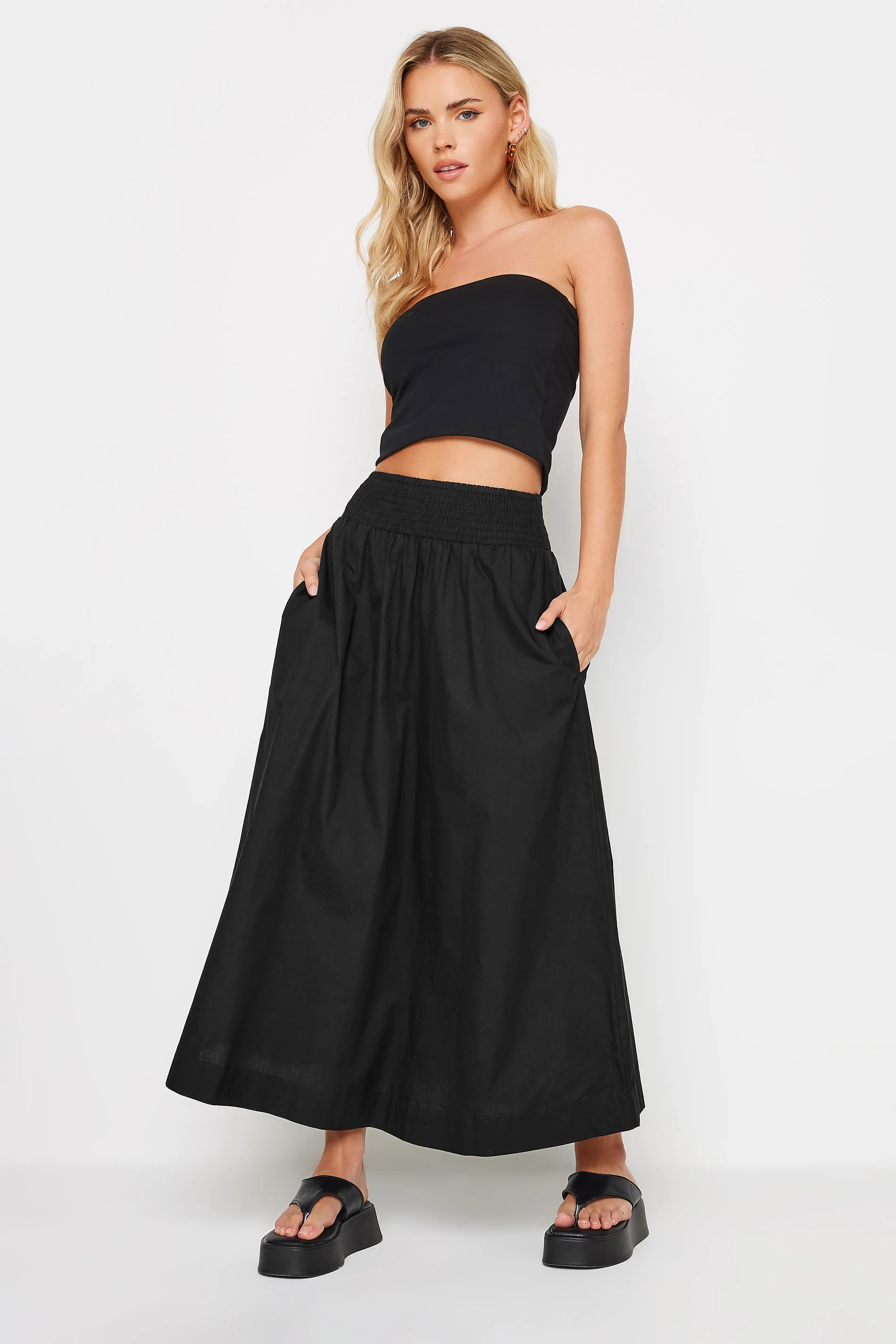 PixieGirl Petite Women's Black Poplin Cotton Maxi Skirt | PixieGirl | Yours Clothing UK