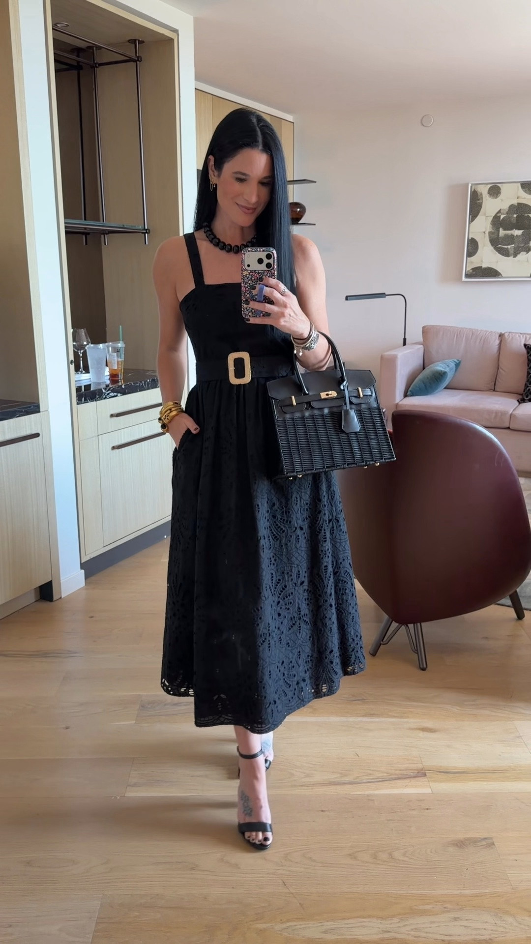 My black eyelet midi dress is an extra 50% off sale! I’m in the size small. Comes to $147 from $368!

My bag is 20% off with code 20ASHLEY.