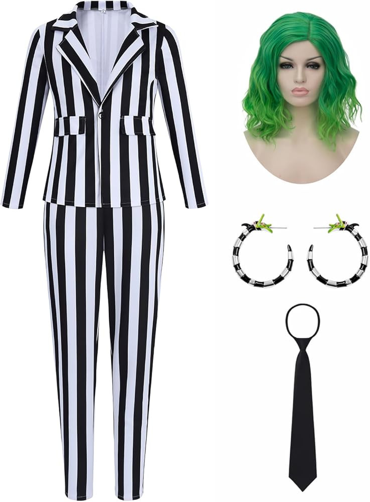 Adult Black and White Striped Suit for Women Horror Movie Character Cosplay Halloween Costumes St... | Amazon (US)