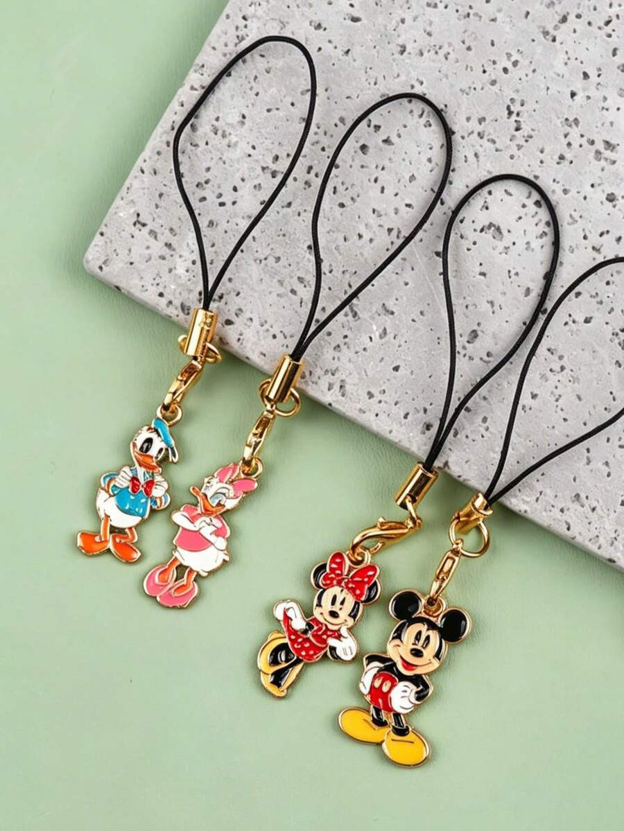 2pcs Disney New Super Cute Couple Phone Lanyard, Cartoon Mickey Minnie Alloy Pendant Charm, Stude... | SHEIN