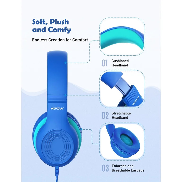 Mpow Kids Headphones with Microphone, Foldable 85/94dB Safe Volume Stereo Adjustable over Ear Hea... | Walmart (US)