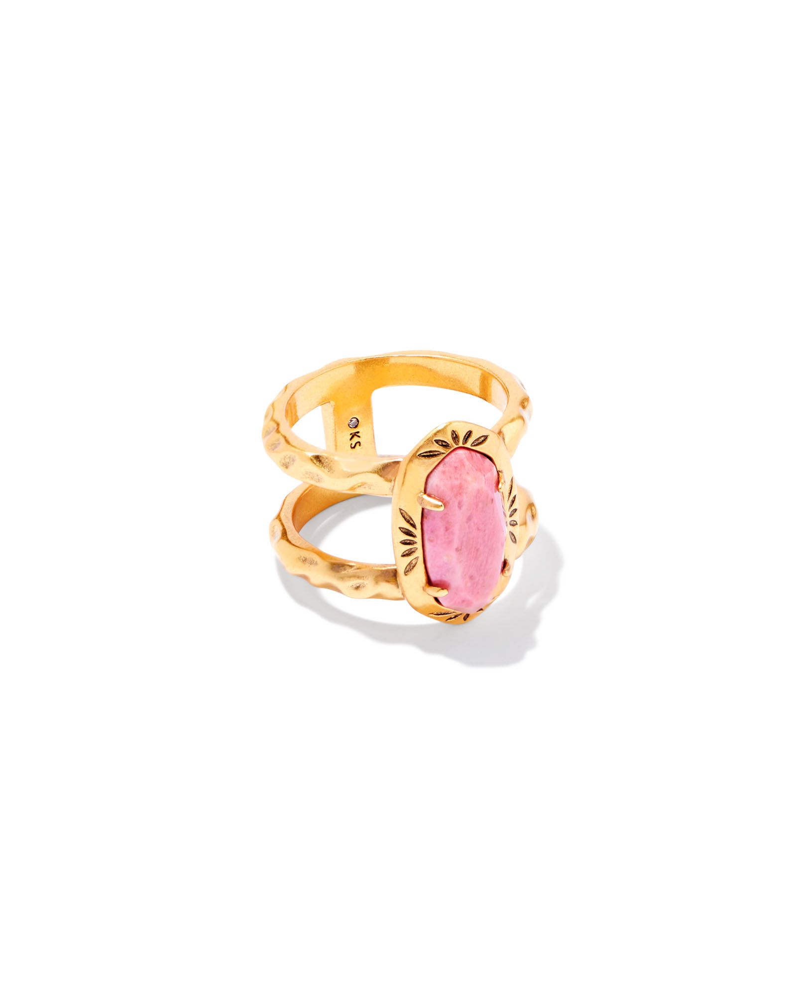 Elyse Vintage Gold Etch Frame Band Ring in Blush Pink Quartzite | Kendra Scott