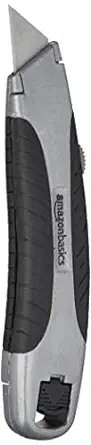 Amazon Basics Soft Grip Retractable Utility Knife with 3 Blades, Black/Silver | Amazon (US)