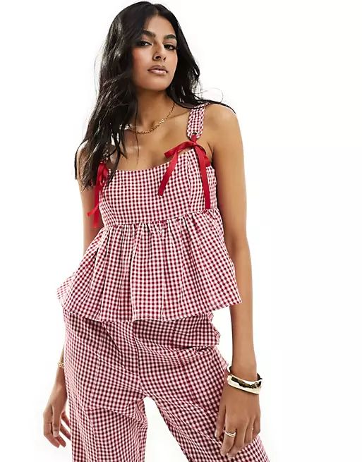 The Frolic bow detail smock top and pants set in red | ASOS (Global)