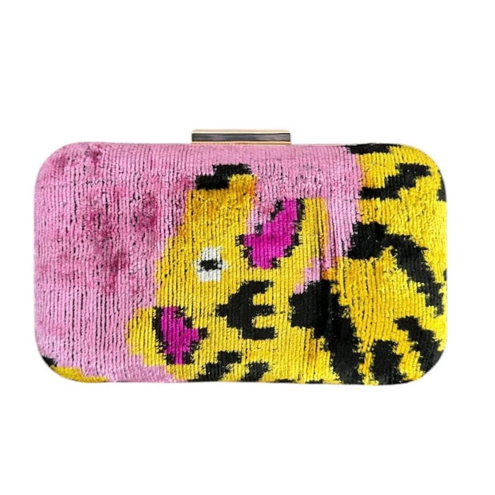 Silk Ikat Pink Leopard Clutch | Triple Threads