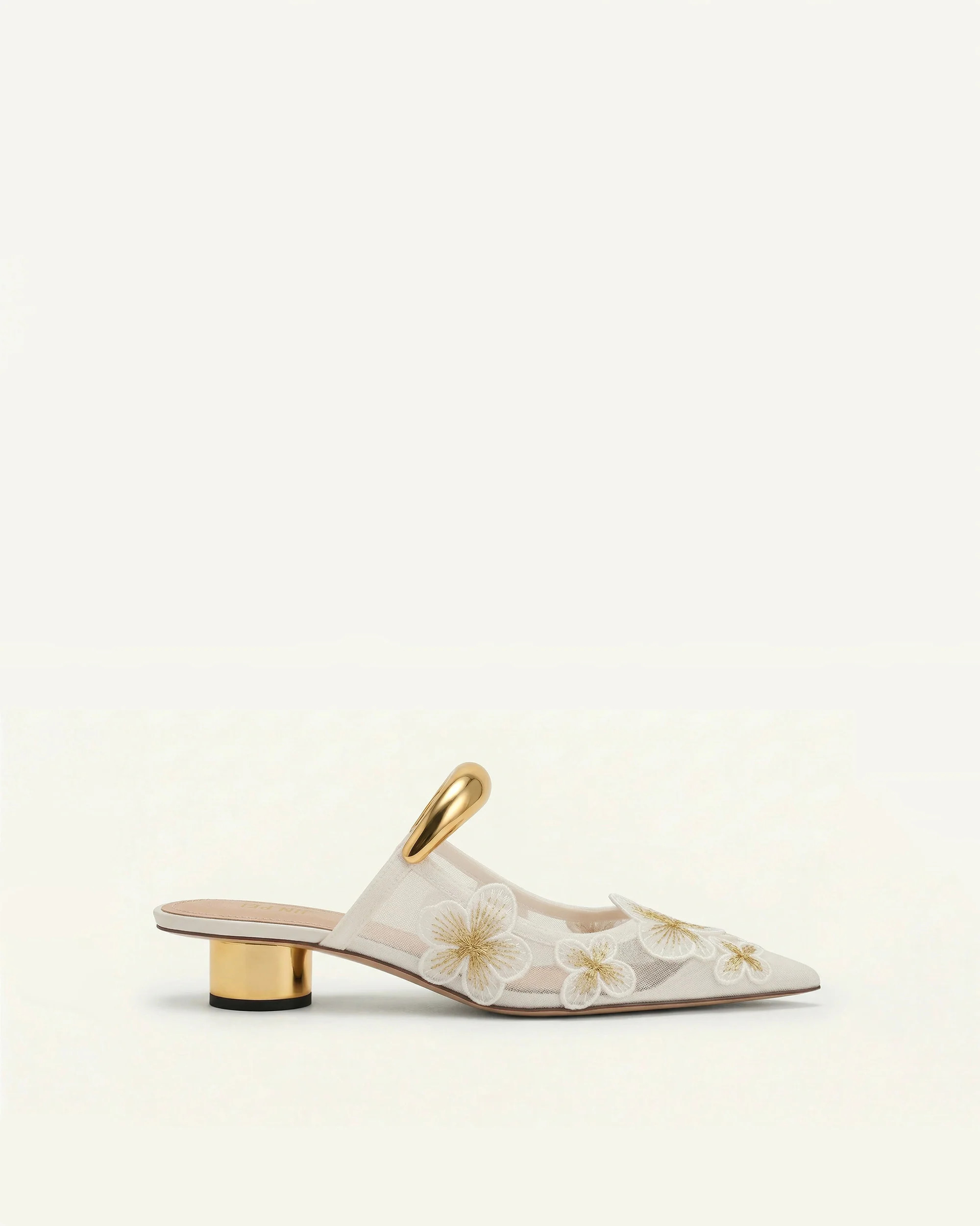 Helena Pierced Floral Mesh Mules - Ivory | JW PEI US