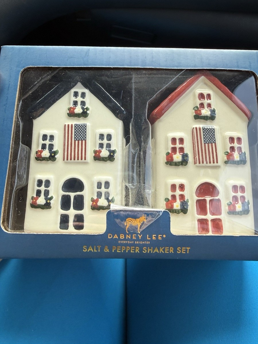 Dabney Lee Mini White Houses W/ Red & Blue Accents - Salt & Pepper Set- NIB | eBay US