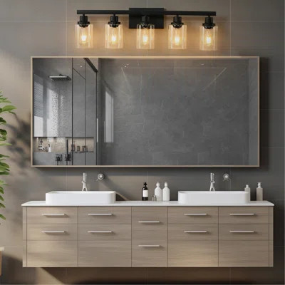 Bathroom Light Fixtures, Bathroom Vanity Light With Clear Glass, Bathroom Lighting Fixtures Over Mirror, Large Vanity Lights For Bathroom, Vanity Ligh | Wayfair North America