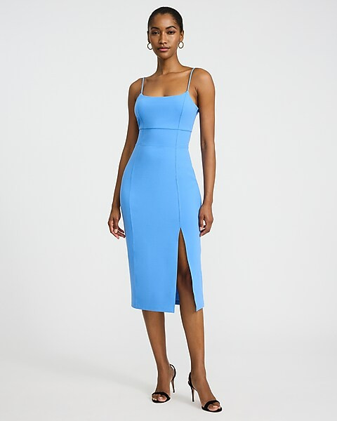 Crepe Square Neck Sleeveless Seamed Midi Sheath Dress | Express