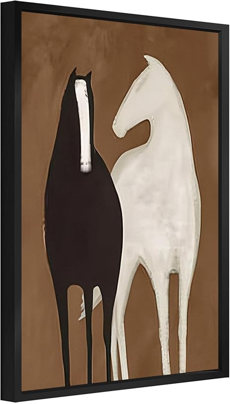 Framed Vintage Horse Canvas Wall Art - Abstract Black and White Horses Oil Painting Modern Farmho... | Amazon (US)