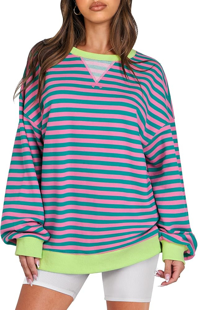 ANRABESS Women Striped Oversized Sweatshirt Long Sleeve Crewneck Hoodies Shirts 2024 F... | Amazon (US)