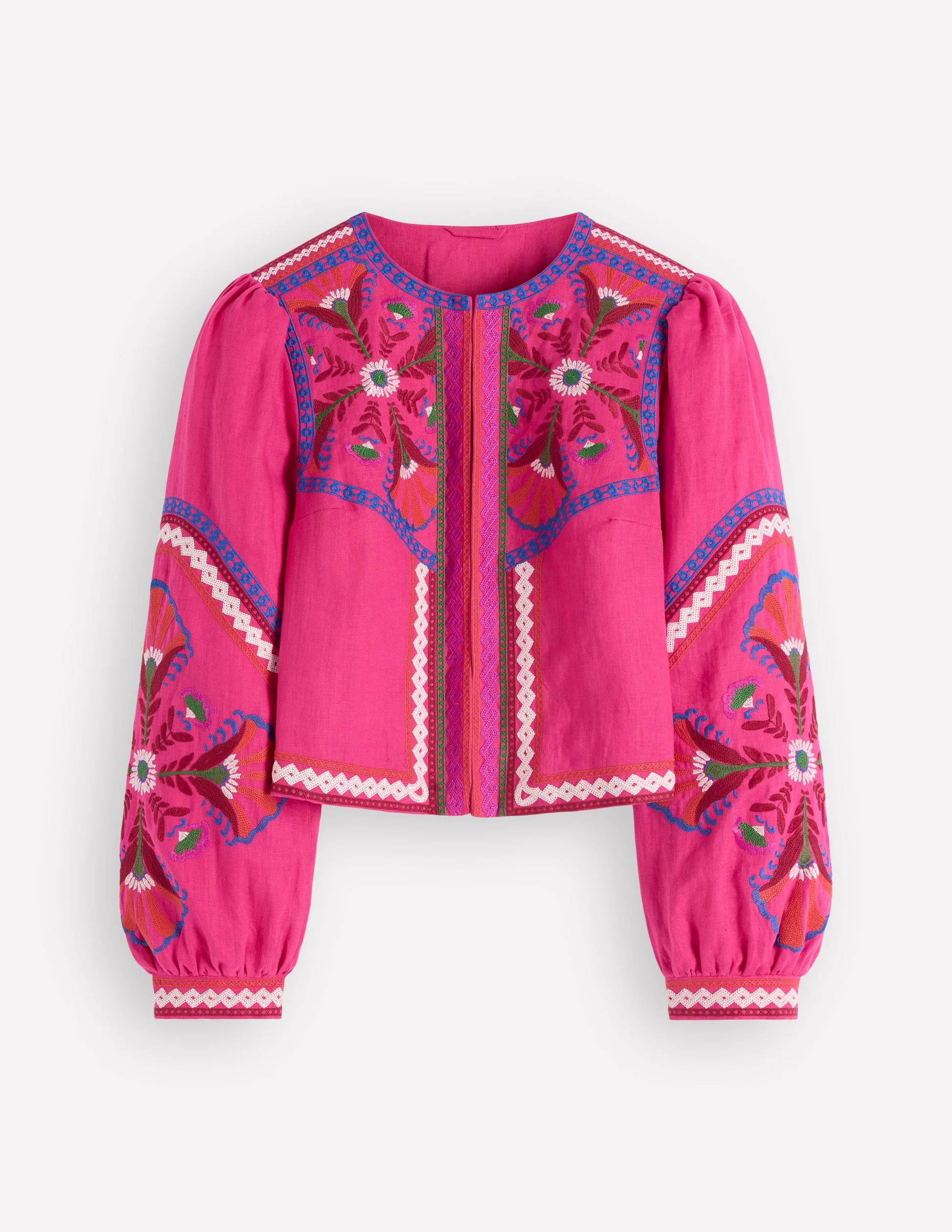 Embroidered Linen Jacket-Pink Peony, Embroidered | Boden (US)